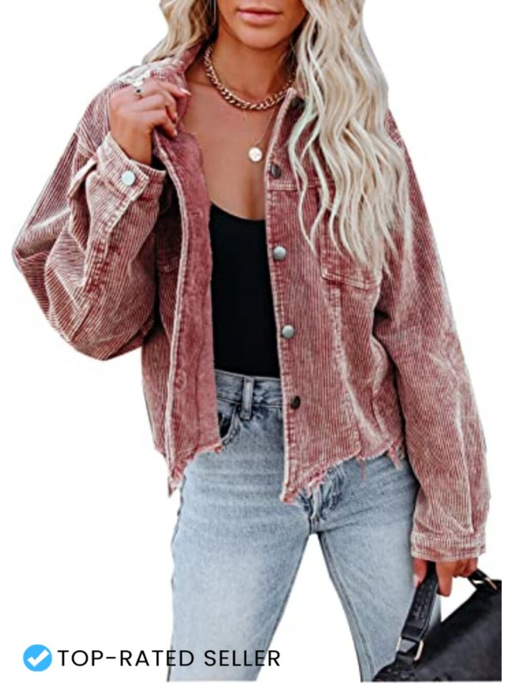 Women's Cropped Corduroy Jacket Button Down Casual Shacket Fall Oversized